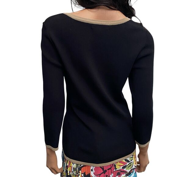 Cable & Gauge Lace up Pullover Top Sz M Black Tan Stretch Casual Blouse Shirt - Picture 4 of 8